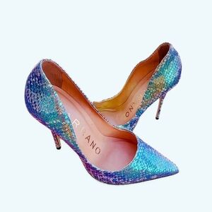Carrano Iridescent Python Embossed Leather Women's   Heels Shoes 6.5